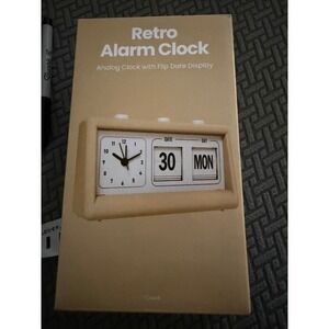 Retro Analog Alarm Clock with Flip Date‎ Display Tan Beige Vintage Style NEW